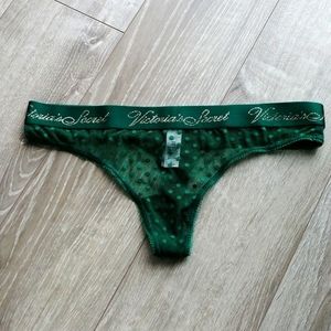 New Victoria's secret polkadot green mesh thong